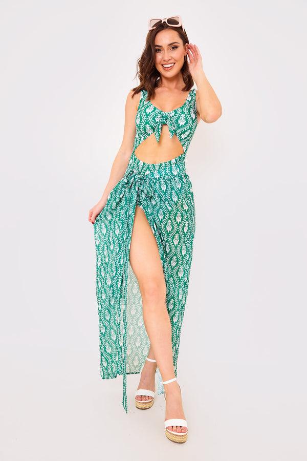 in the style Billie Faiers Printed Chiffon Wrap Maxi Sarong Green
