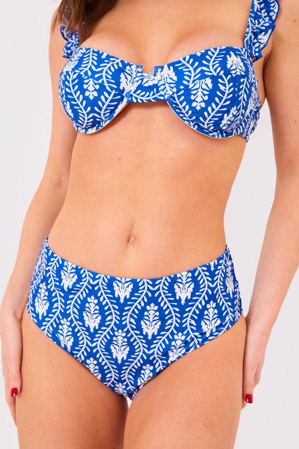 In The Style Billie Faiers Printed Full Bikini Brief Blue