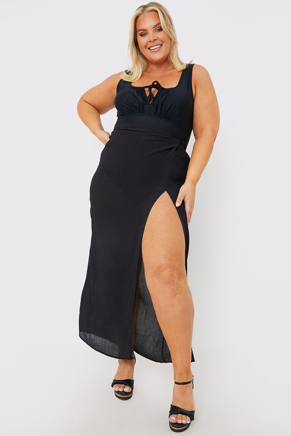 In The Style Billie Faiers Twist Front Beach Skirt Black