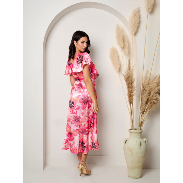 In The Style CHI CHI LONDON Chi Chi London Flutter Sleeve Satin Wrap Dress In Pink