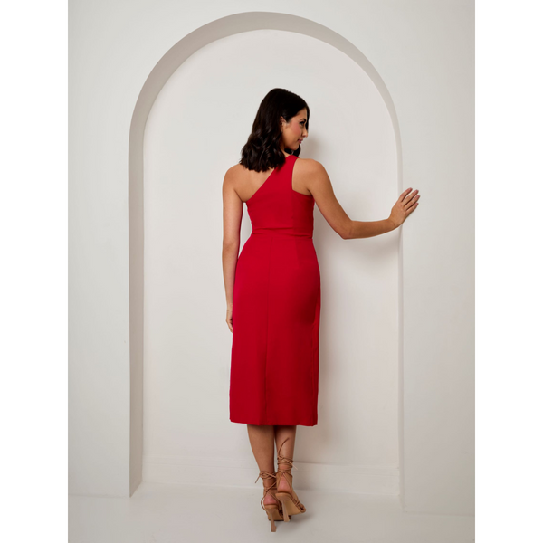 In The Style CHI CHI LONDON Chi Chi London One Shoulder Split Detail Midi Dress In Red