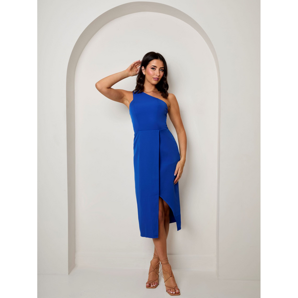 In The Style CHI CHI LONDON Chi Chi London One Shoulder Split Detail Midi Dress In Cobalt