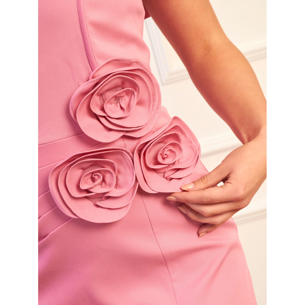 In The Style CHI CHI LONDON Chi Chi London Rosette Detail Bardot Midi Dress In Pink