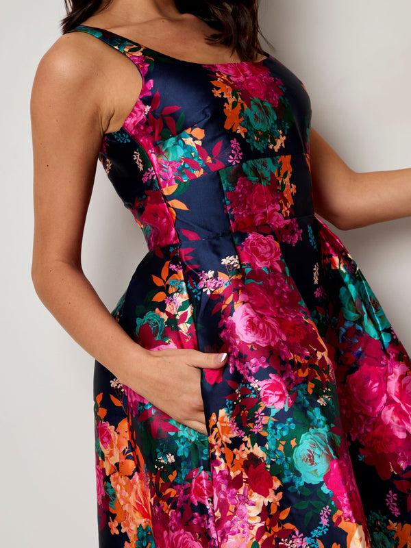 In The Style CHI CHI LONDON Chi Chi London Sleeveless Floral Fit And Flare Midi Dress In Navy