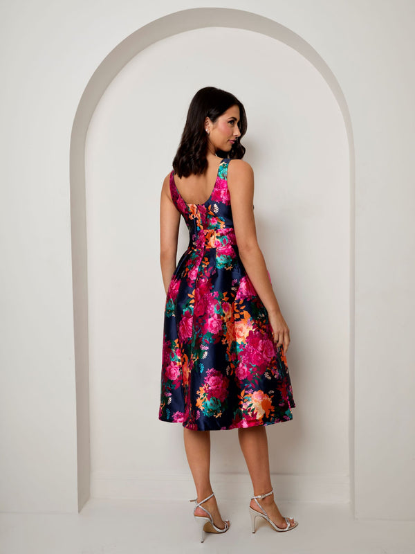 In The Style CHI CHI LONDON Chi Chi London Sleeveless Floral Fit And Flare Midi Dress In Navy