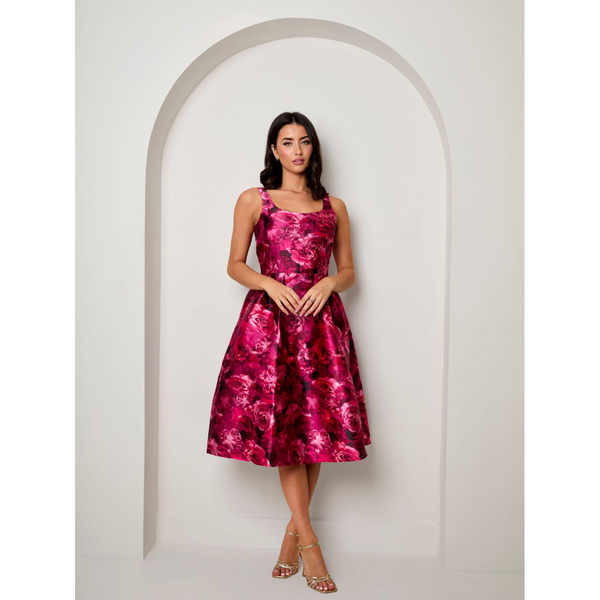 in the style CHI CHI LONDON Chi Chi London Sleeveless Floral Fit and Flare Midi Dress in Purple in the style CHI CHI LONDON Chi Chi London Sleeveless Floral Fit and Flare Midi Dress in Purple