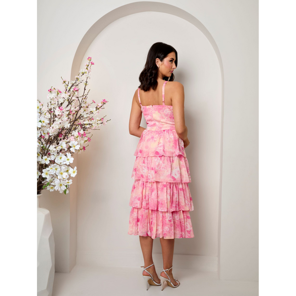 In The Style CHI CHI LONDON Chi Chi London Sleeveless Floral Print Midi Dress In Pink