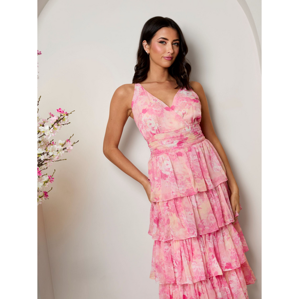 In The Style CHI CHI LONDON Chi Chi London Sleeveless Floral Print Midi Dress In Pink