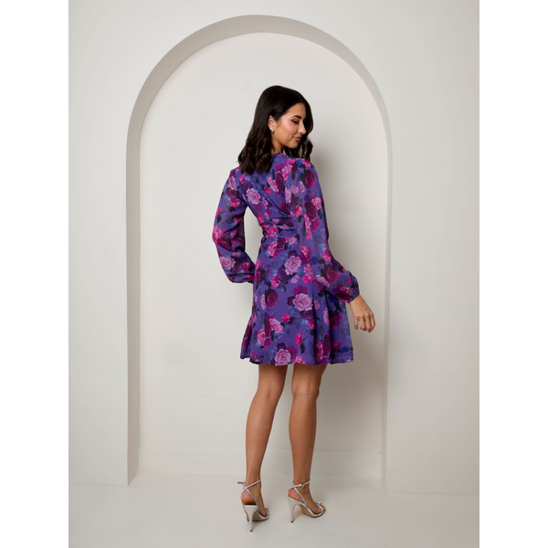 In The Style CHI CHI LONDON Chi Chi London V Neck Floral Printed Chiffon Dress In Purple