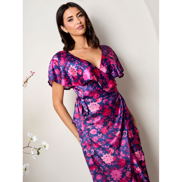 In The Style CHI CHI LONDON Chi Chi London V Neck Floral Wrap Midi Dress In Multi