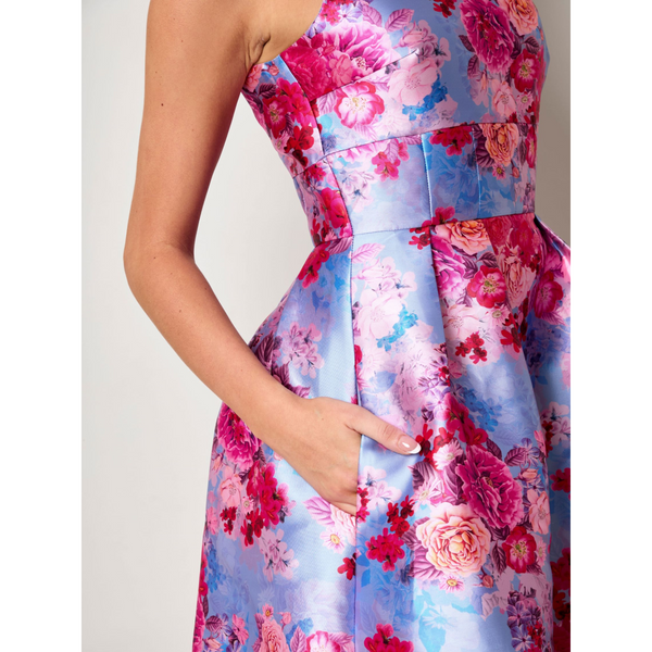 In The Style CHI CHI LONDON Sleeveless Floral Fit And Flare Midi Dress In Blue