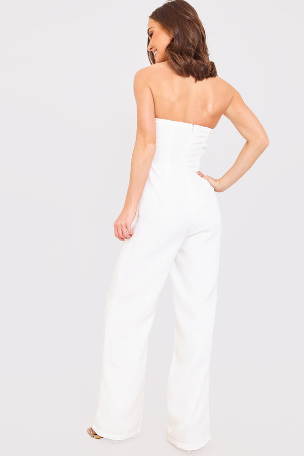 In The Style Court By A Feather Mesh Insert Button Detail Jumpsuit White