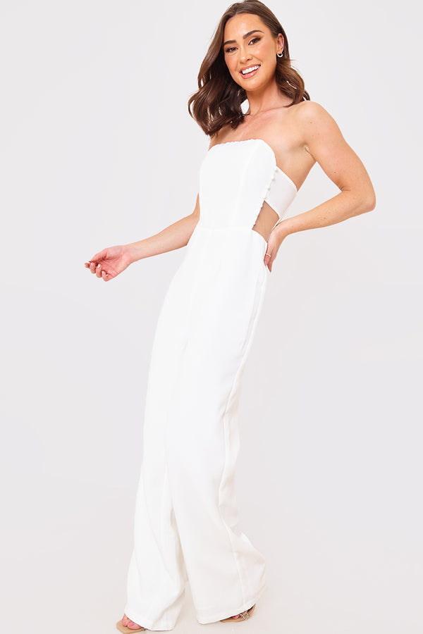 in the style Court By A Feather Mesh Insert Button Detail Jumpsuit White