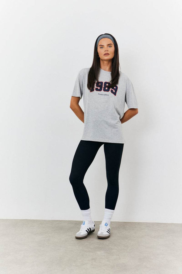 In The Style Fits 1989 Printed Crew Neck Graphic T-Shirt Grey