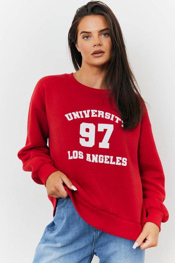 in the style Fits 97 Printed Varsity Sweatshirt Red in the style Fits 97 Printed Varsity Sweatshirt Red