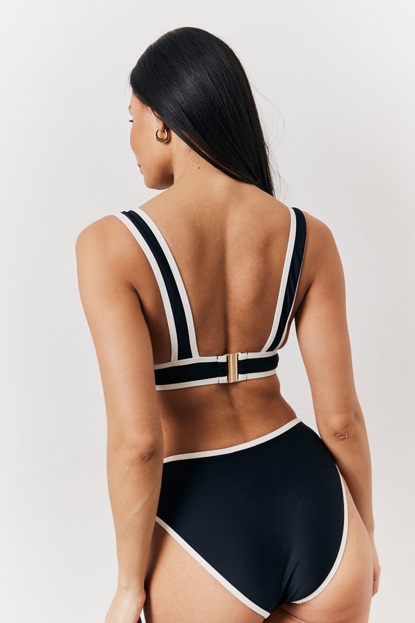 In The Style Fits Black Contrast Binding Plunge Bikini Top Black