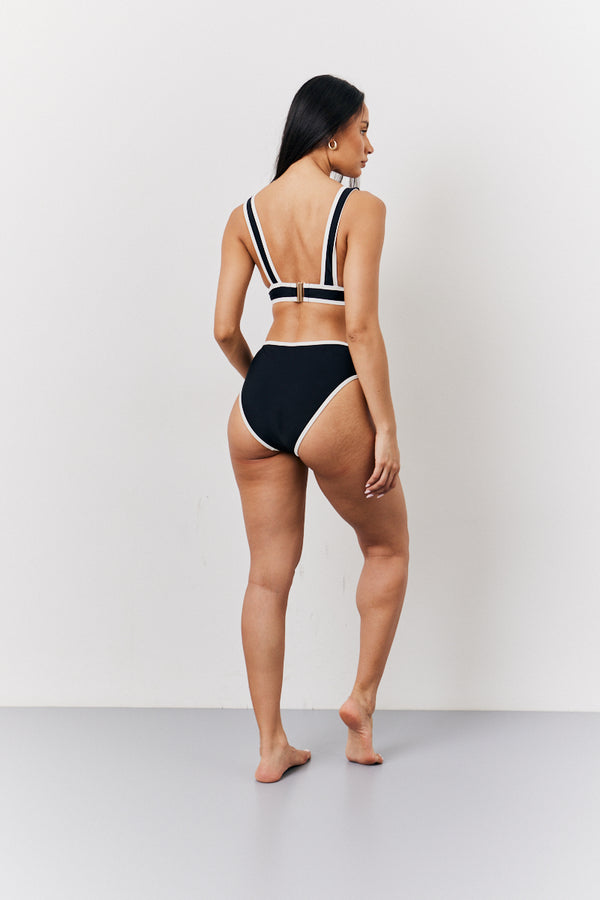 In The Style Fits Black Contrast Binding Plunge Bikini Top Black