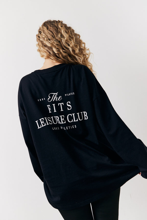 In The Style Fits Black Fits Leisure Club Graphic Oversized Long Sleeve T-Shirt Black