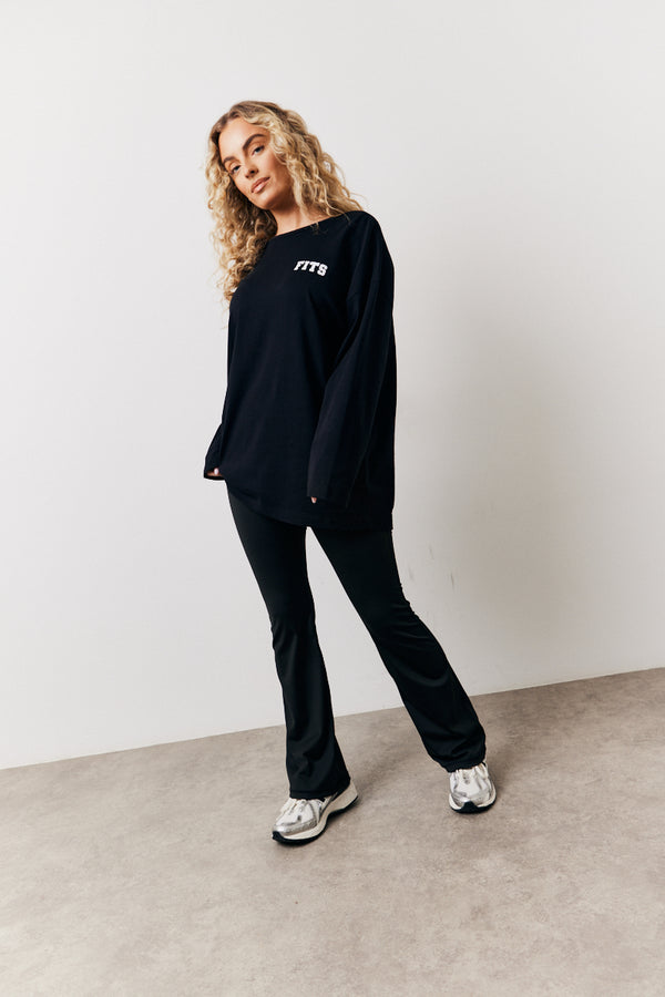 In The Style Fits Black Fits Leisure Club Graphic Oversized Long Sleeve T-Shirt Black