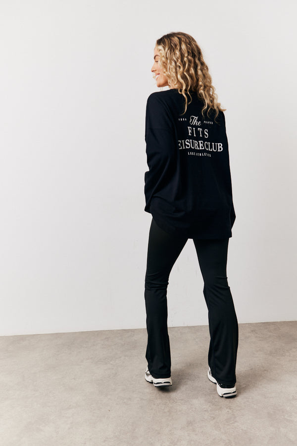 In The Style Fits Black Fits Leisure Club Graphic Oversized Long Sleeve T-Shirt Black