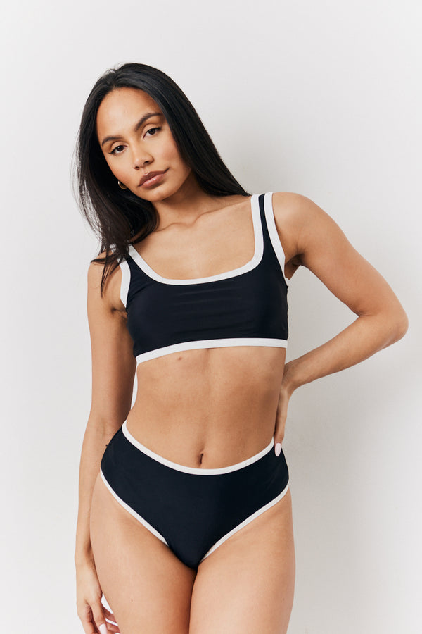 in the style Fits Black Scoop Neck Bikini Top Black