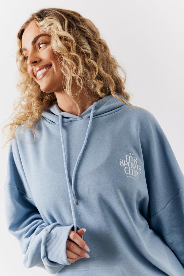 in the style Fits Blue Fits Sports Club Graphic Oversized Hoodie Blue