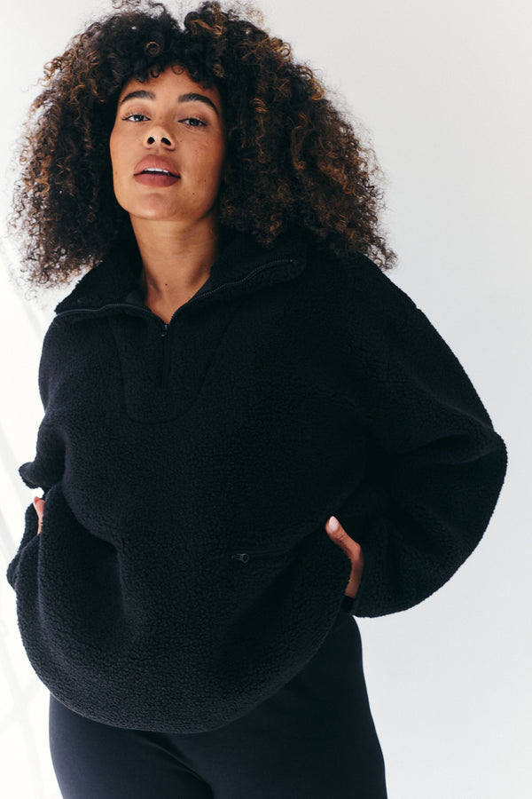 In The Style Fits Borg Lined Half Zip Up Fleece Black