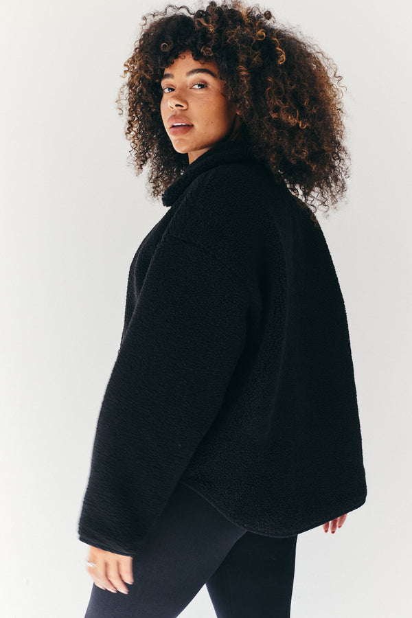 In The Style Fits Borg Lined Half Zip Up Fleece Black