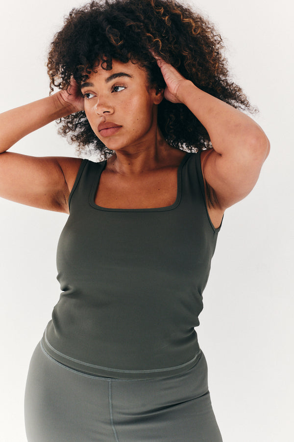 In The Style Fits Built In Bra Sculpt & Control Scoop Neck Top Green