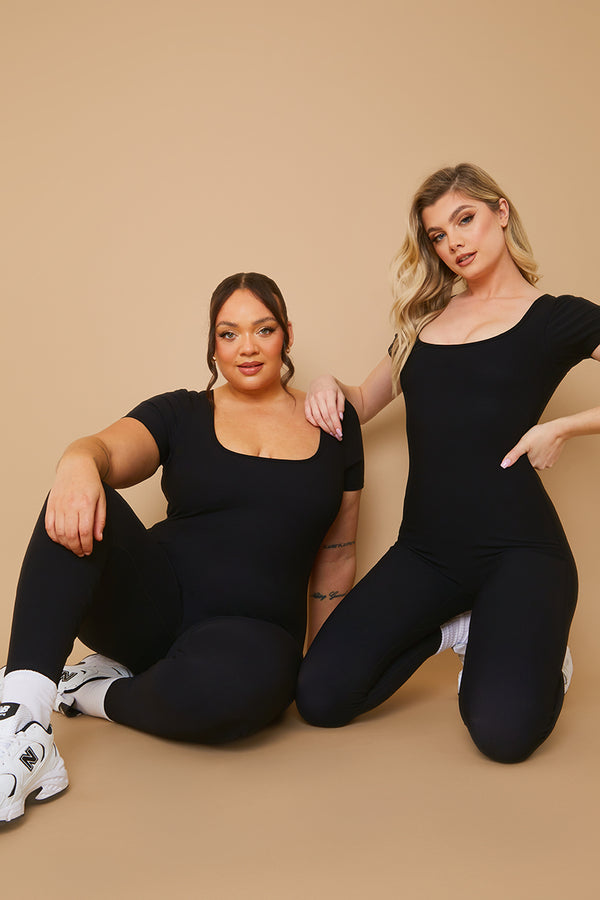 In The Style Fits Built-In Bra Short Sleeve Sculpt And Control Unitard Black