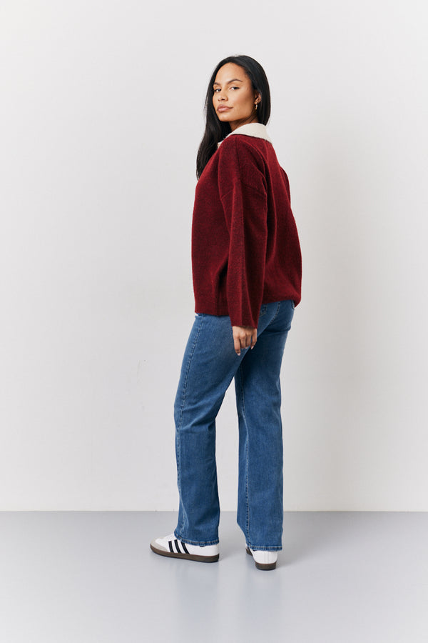 In The Style Fits Burgundy 90's Collared Knitted Rugby Sweater Burgundy