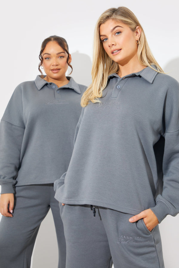 in the style Fits Collared Button Up Jersey Sweatshirt Grey