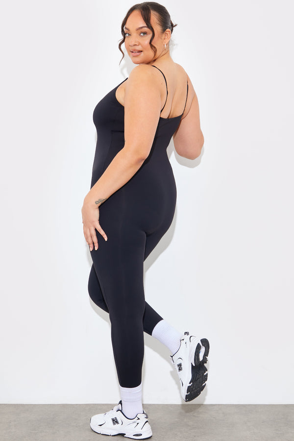 In The Style Fits Contour Built-In Bra Scoop Neck Strappy Unitard Black