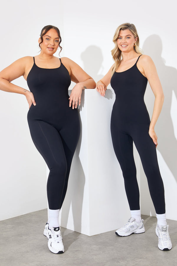 in the style Fits Contour Built-In Bra Scoop Neck Strappy Unitard Black