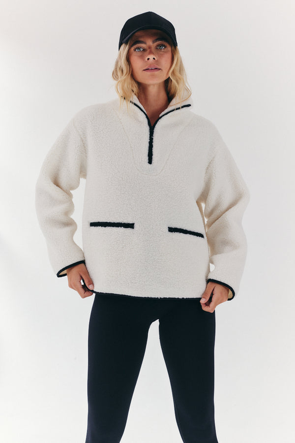 in the style Fits Contrast Piping Borg Lined Half Zip Up Fleece Cream