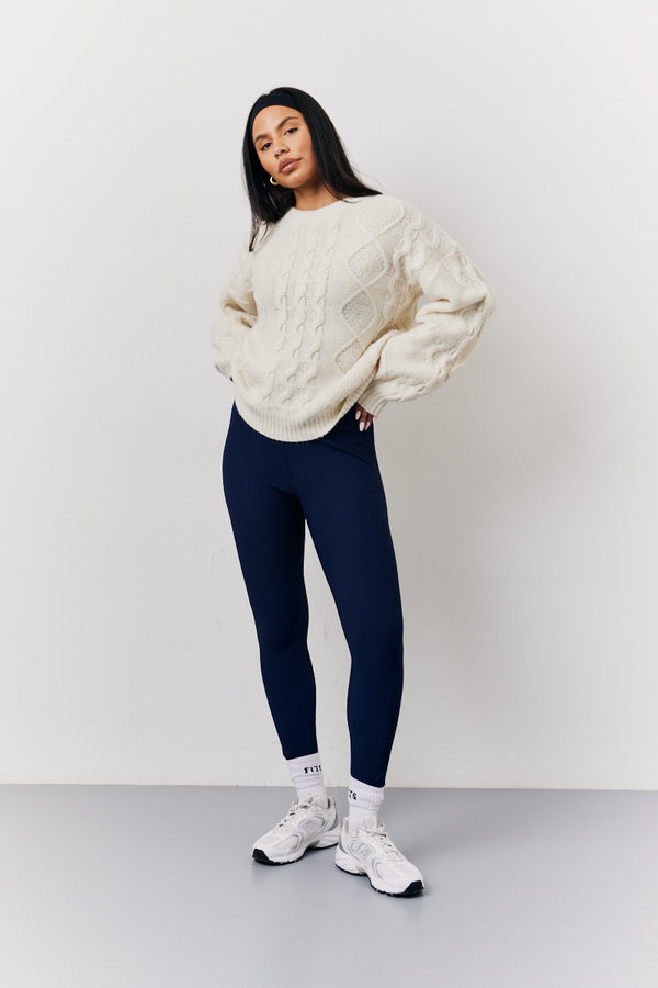 In The Style Fits Cream 90's Varsity Cable Knitted Sweater Cream