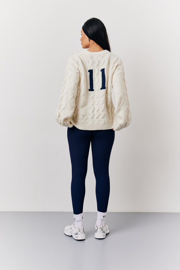 In The Style Fits Cream 90's Varsity Cable Knitted Sweater Cream