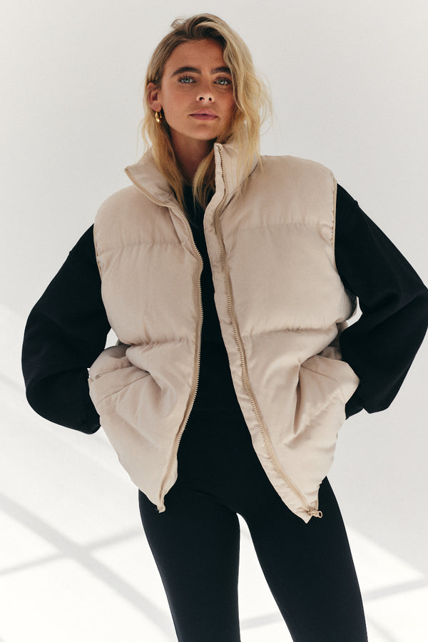 in the style Fits Cream Oversized Puffer Gilet Cream
