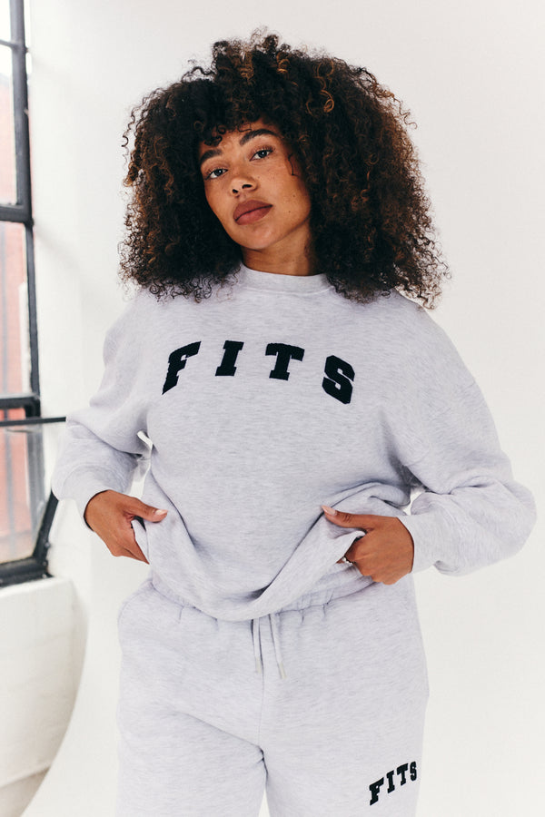 in the style Fits Crew Neck Embroidered Sweater Grey