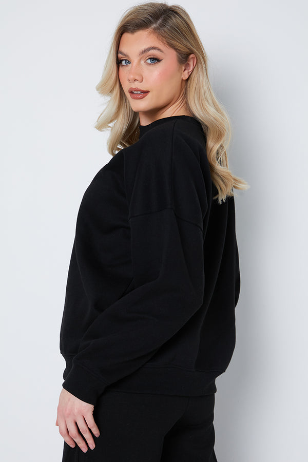 In The Style Fits Crew Neck Fleecback Sweater Black
