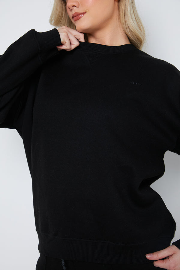 In The Style Fits Crew Neck Fleecback Sweater Black