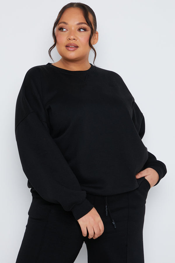 In The Style Fits Crew Neck Fleecback Sweater Black