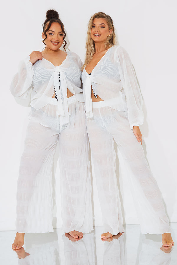 In The Style Fits Crinkle High Waisted Wide Leg Trousers Cream