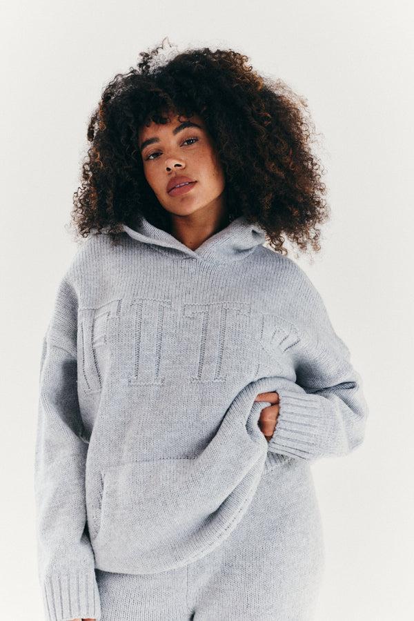 In The Style Fits FITS Embossed Knitted Co-Ord Hoodie Grey