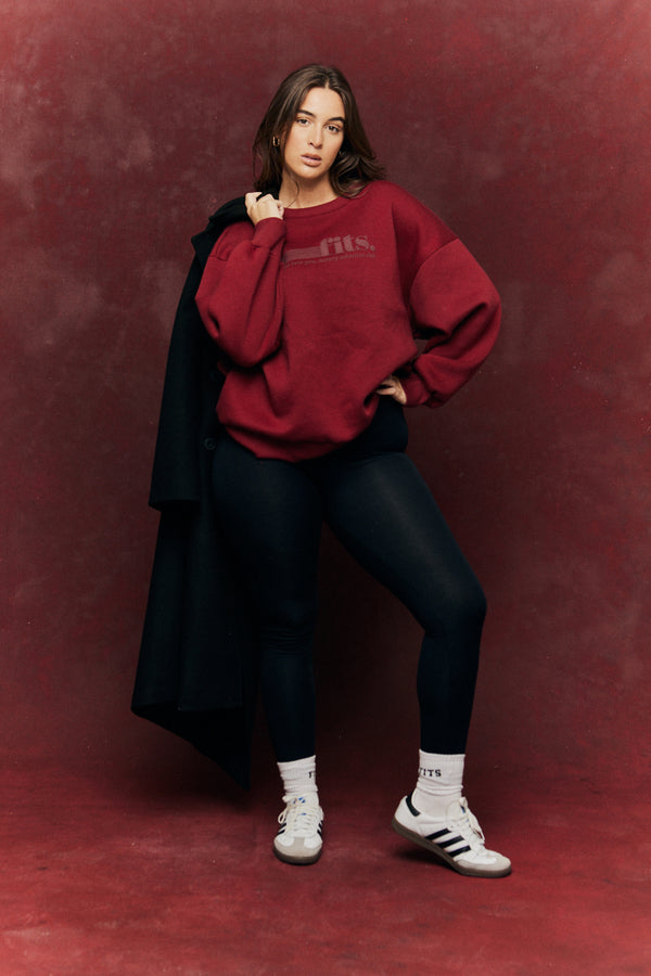 In The Style Fits FITS Sports Printed Crew Neck Sweatshirt Burgundy