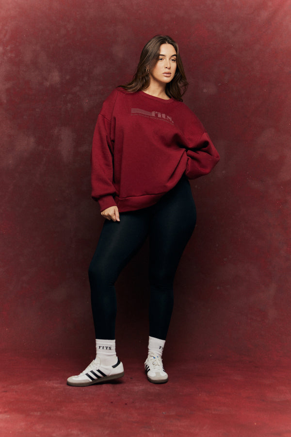 In The Style Fits FITS Sports Printed Crew Neck Sweatshirt Burgundy