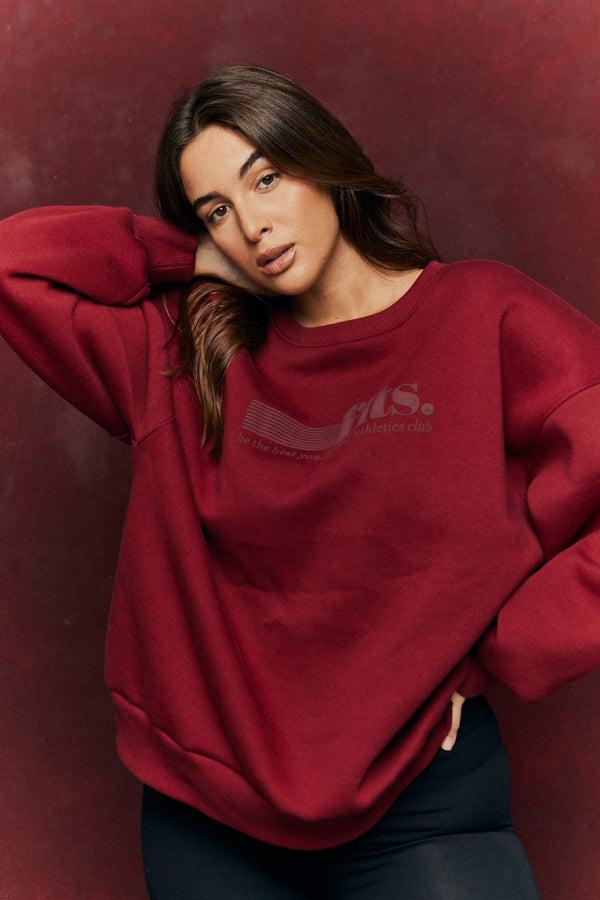in the style Fits FITS Sports Printed Crew Neck Sweatshirt Burgundy