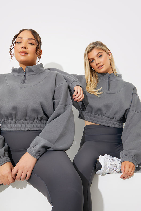 in the style Fits Half Zip Up Cropped Jersey Sweater Grey