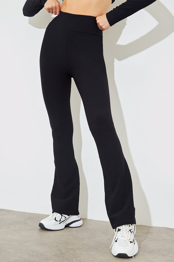in the style Fits High Waist Kick Flare Rib Trouser Black