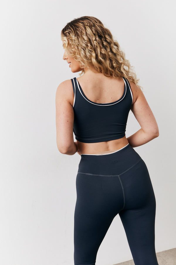 In The Style Fits Indigo Blue Contrast Piping Co-Ord Sports Bra Indigo Blue
